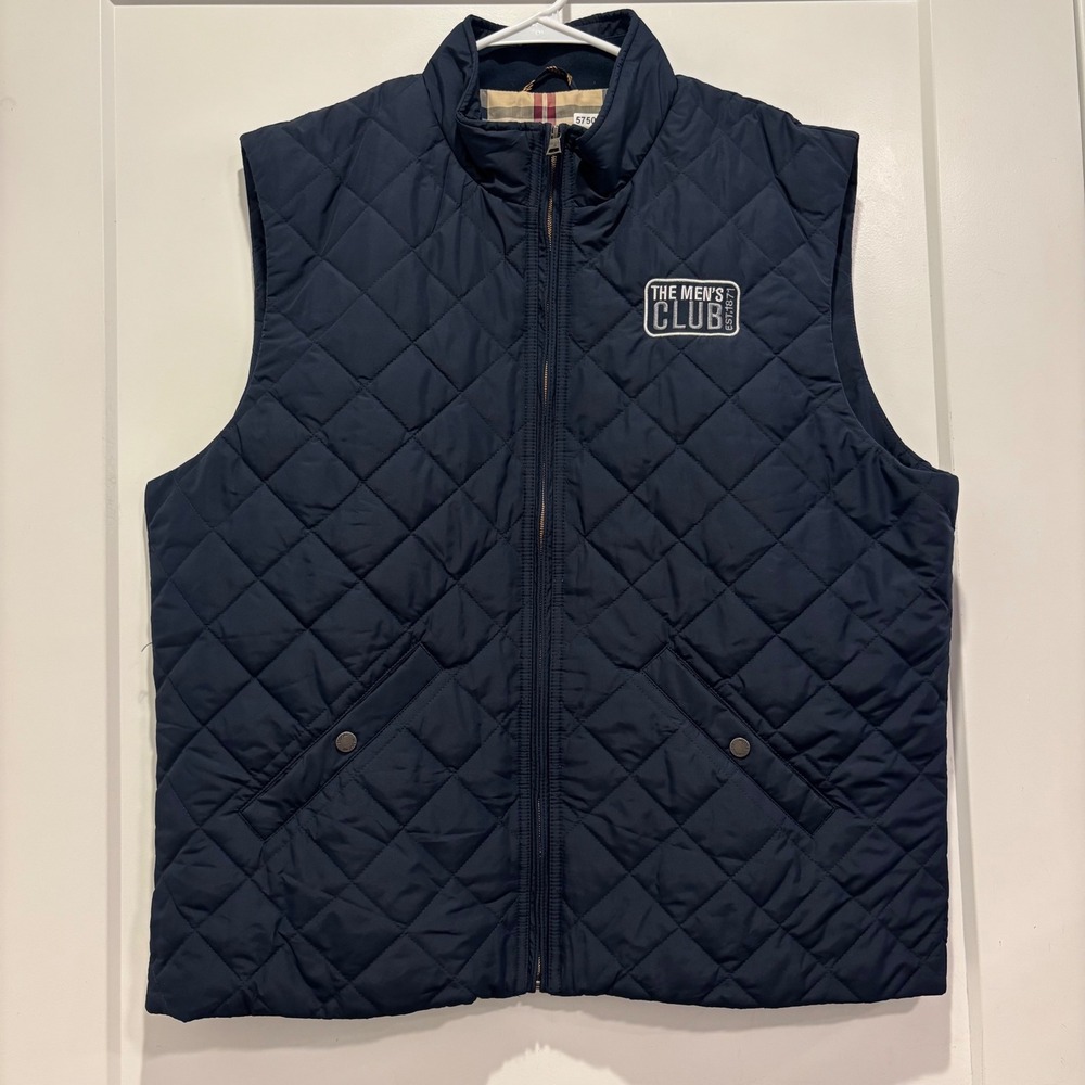 Brooks Brothers Mens XL Quilted Vest Navy Blue The Mens Club Full Zip Plaid